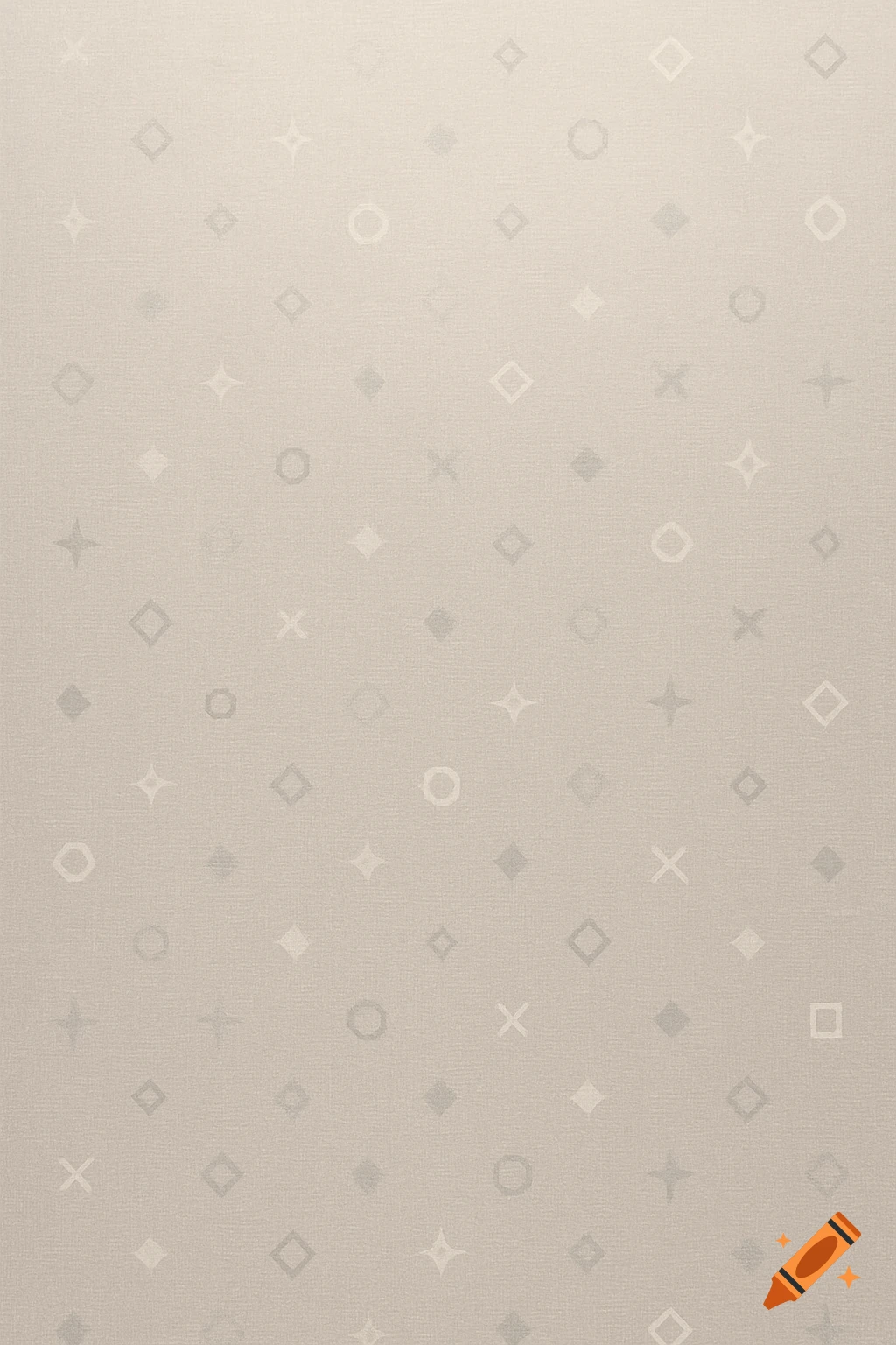 Light beige background with subtle repeating geometric patterns of circles, diamonds, crosses, and stars.