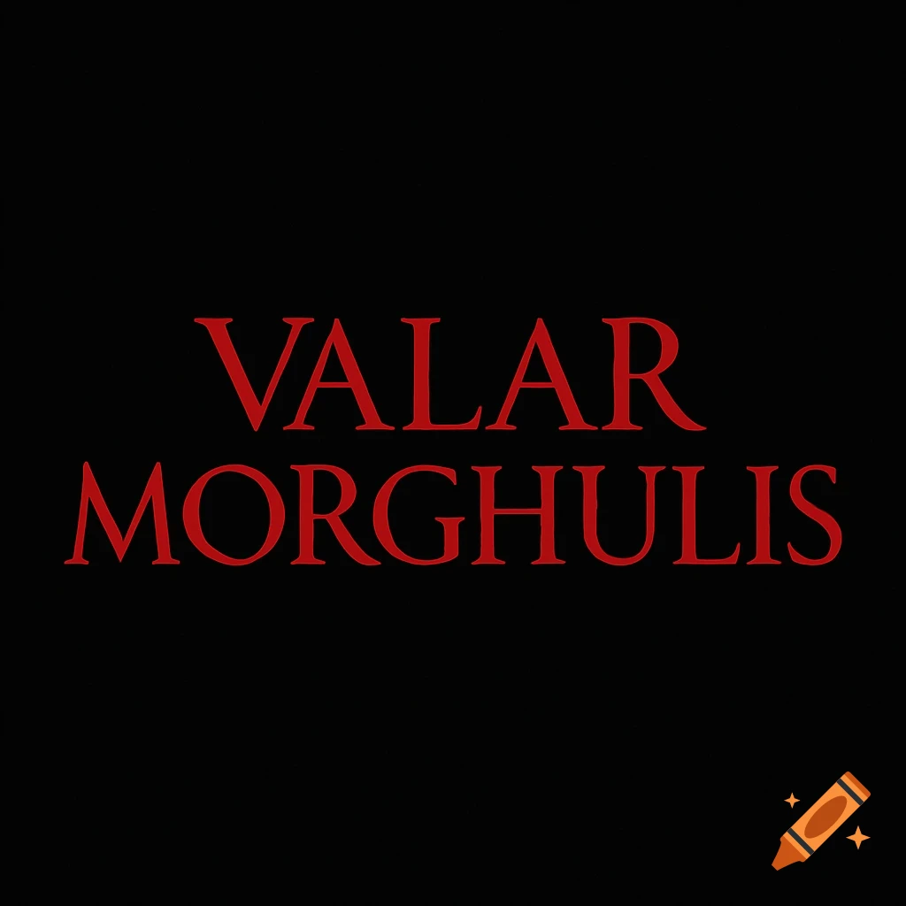 Red text 'VALAR MORGHULIS' on a black background.