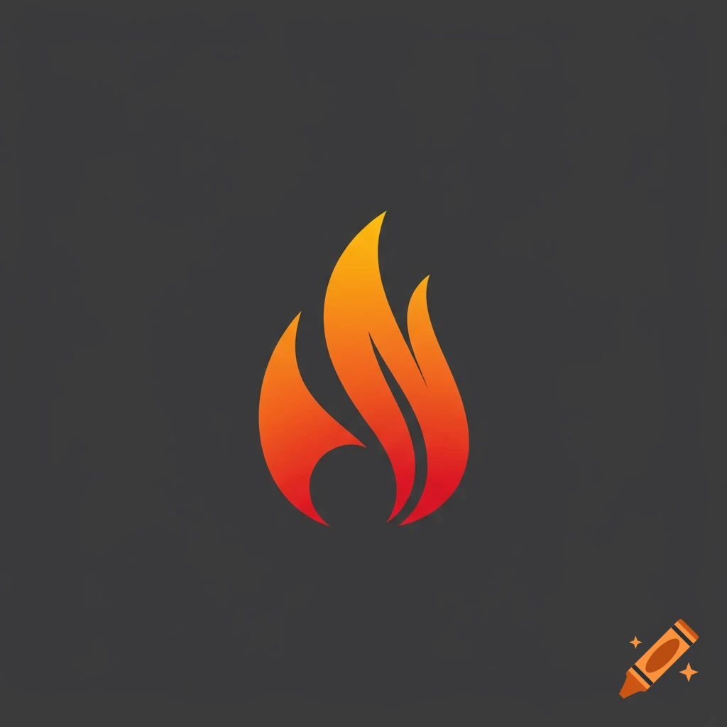 A stylized gradient orange and red flame symbol on a dark gray background.