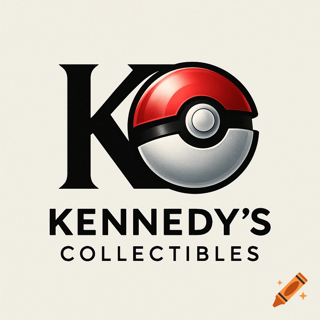 Logo for Kennedy's Collectibles featuring a stylized black K and a red and white Poké Ball.
