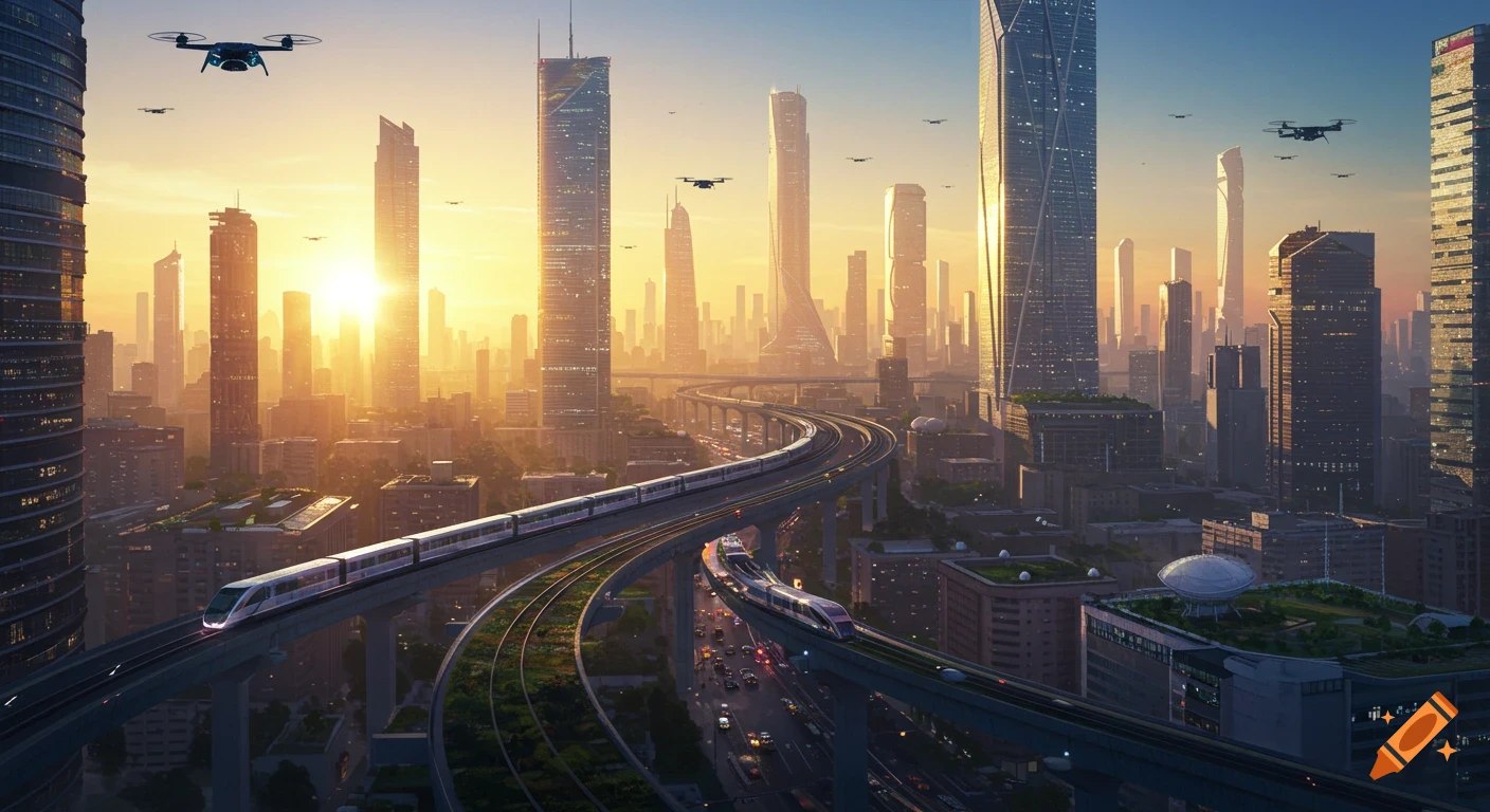 Futuristic Paris cityscape with the Eiffel Tower, tall skyscrapers ...