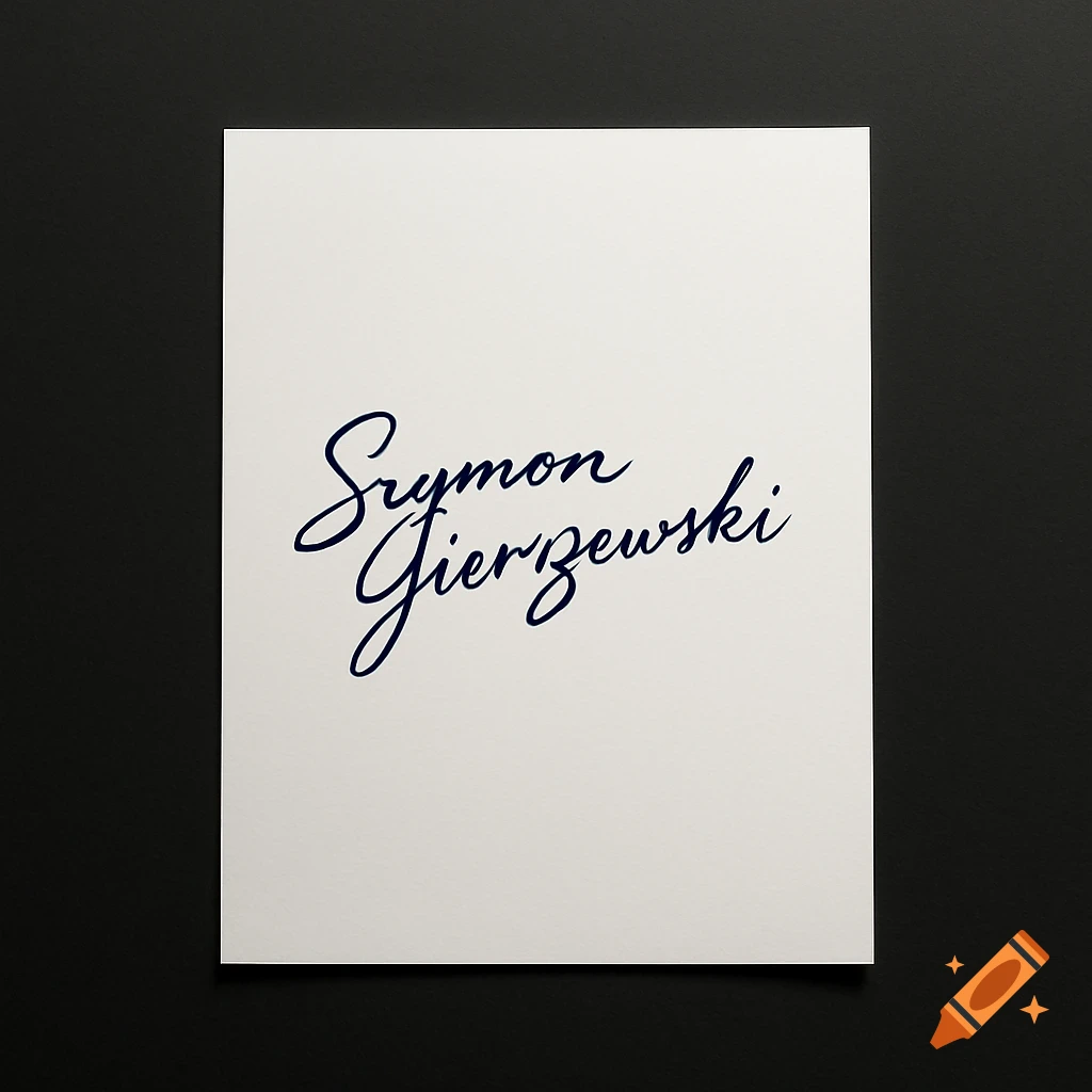 Handwritten signature of Szymon Gierzewski in blue cursive on a white piece of paper, viewed from above.