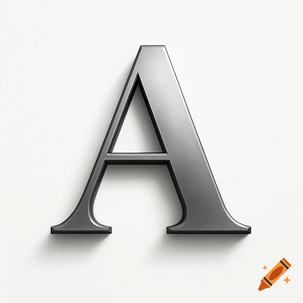 An uppercase metallic gray letter A, rendered as an illustration with a subtle shadow on a plain white background.