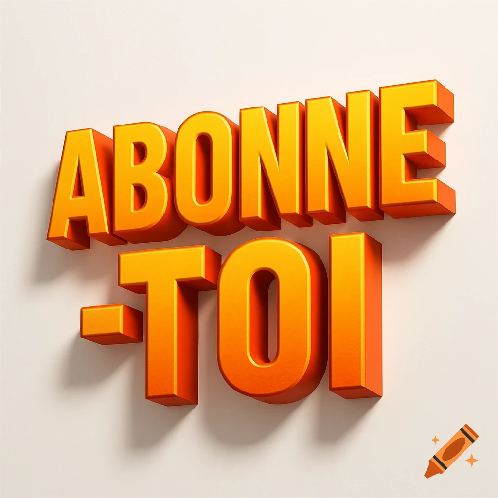 Large, glossy orange 3D text 'ABONNE-TOI' casting shadows on a white background.