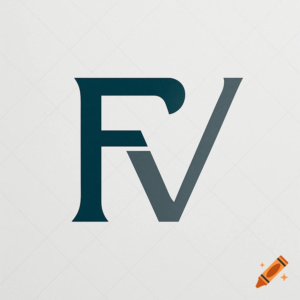 A minimalist logo combining the letters F and V, with F in teal and V in gray, on a subtle patterned light gray background.
