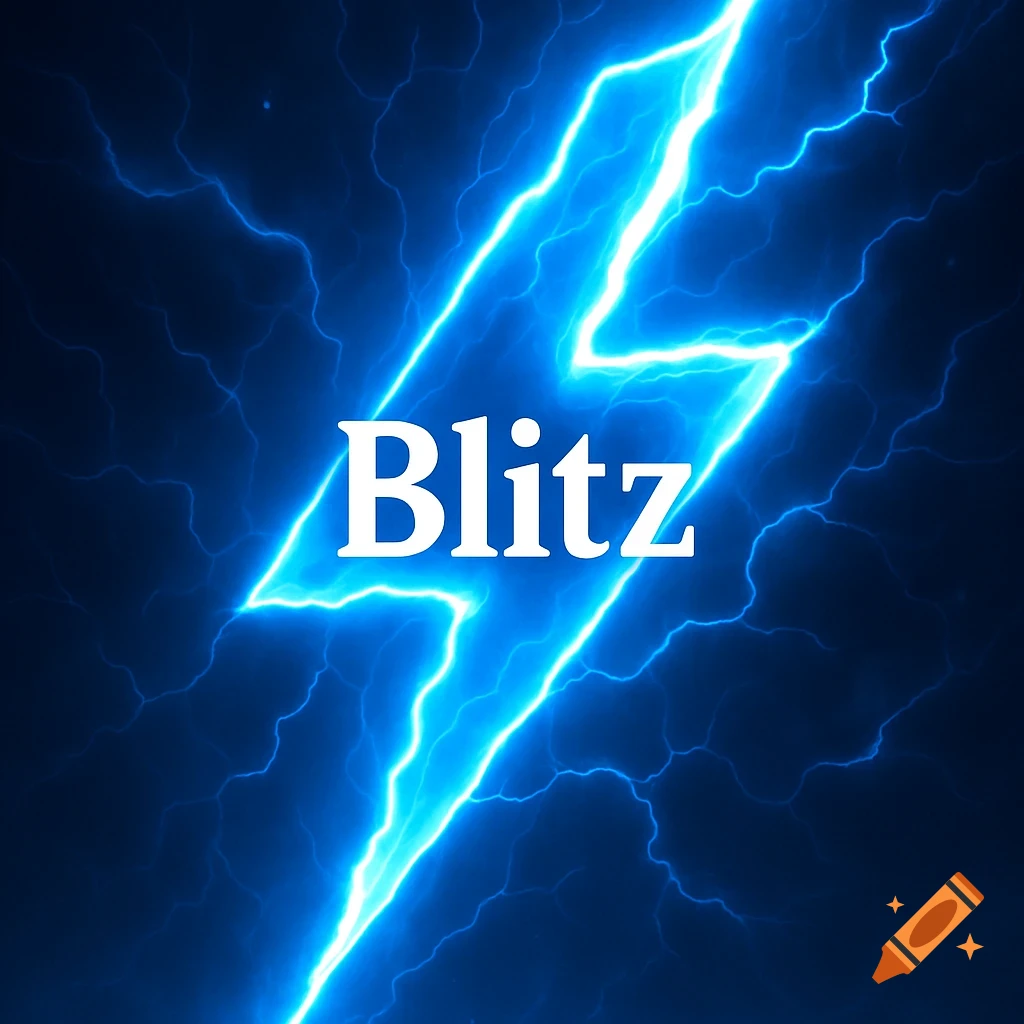 A bright blue lightning bolt with the word 'Blitz' in white text across the middle.