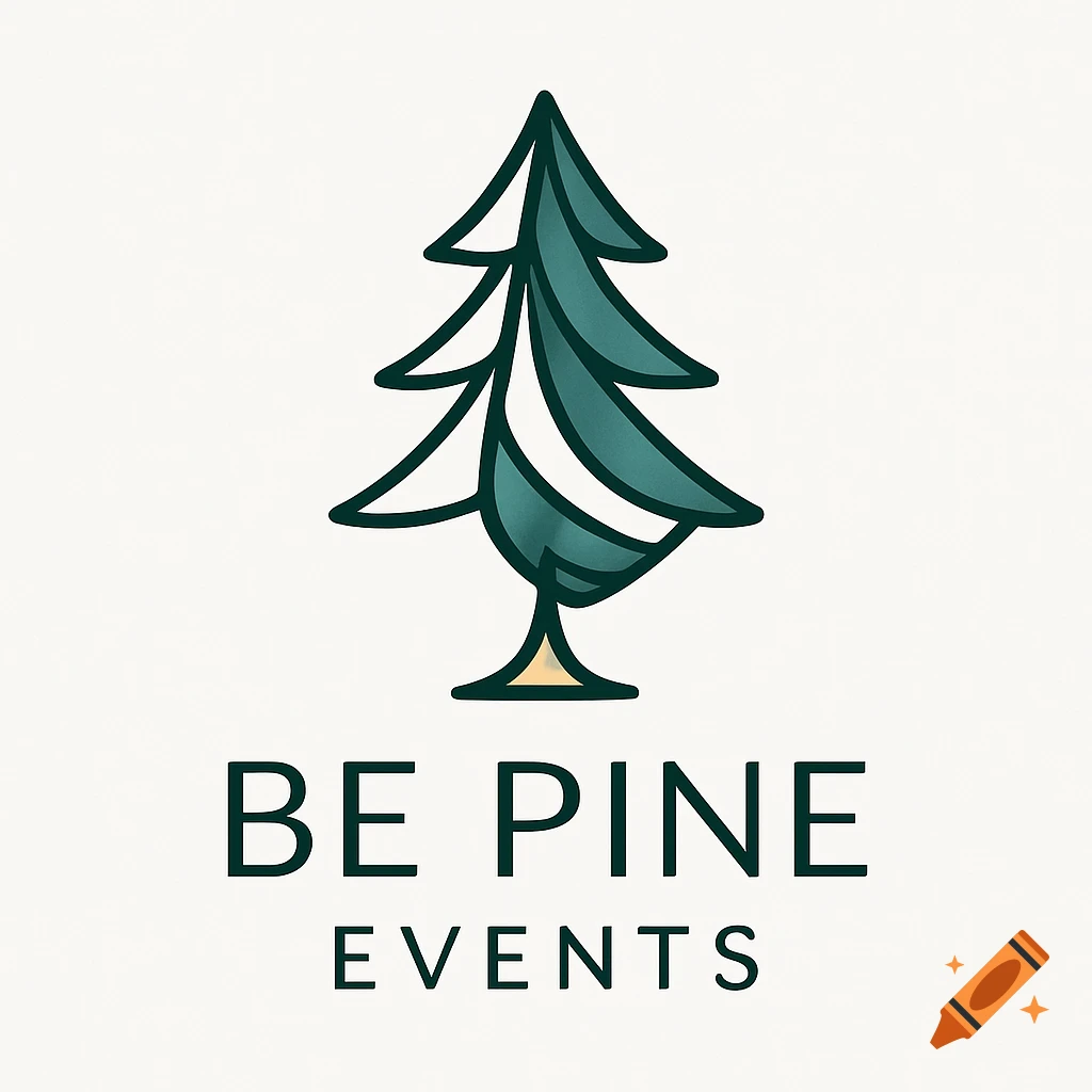 A stylized green pine tree logo above the words 'BE PINE EVENTS' in dark green text.