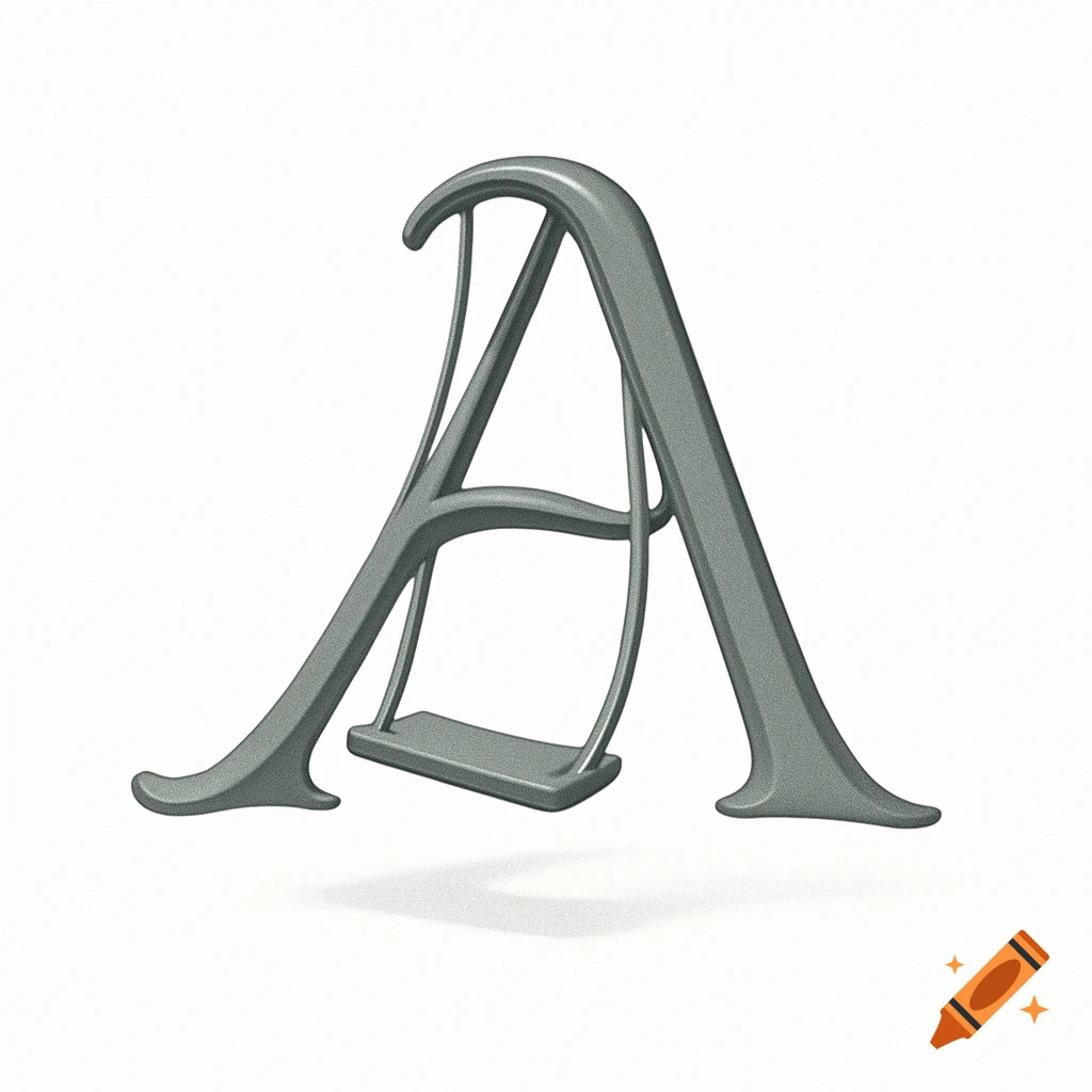 Gray 3D uppercase letter A resembling a swing set, casting a shadow on a white background.