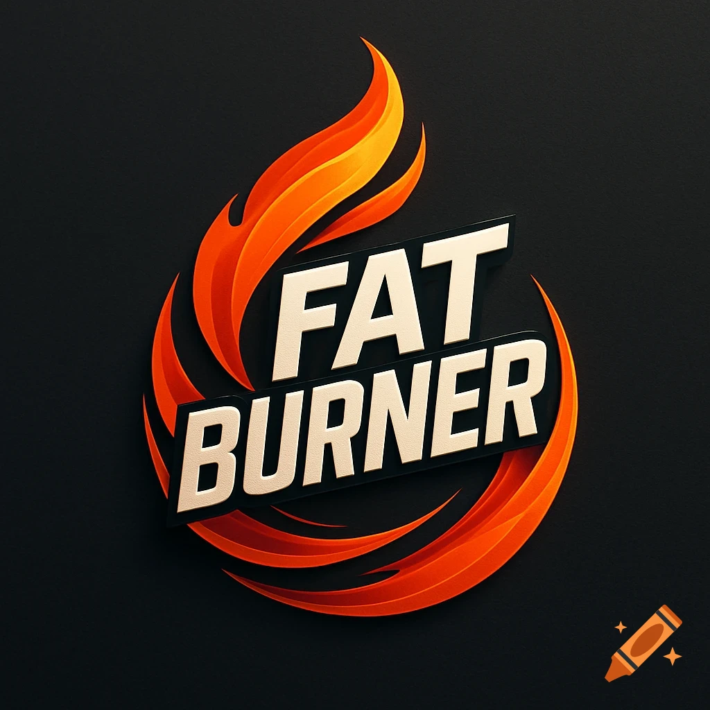 A black, orange, and white logo featuring stylized flames encircling the words 'FAT BURNER' in bold, embossed letters.