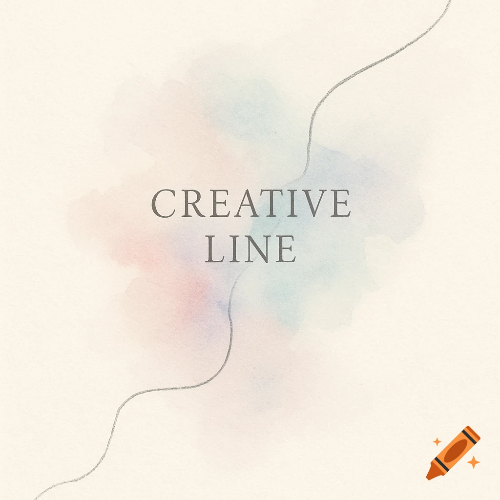 Light abstract background with soft watercolor pastel colors, a silver squiggly line, and the text "CREATIVE LINE".