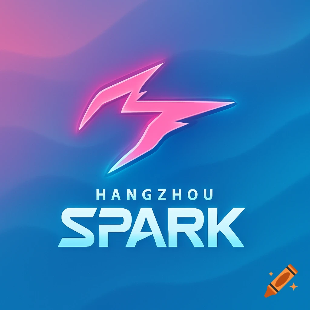 A neon pink and blue lightning bolt logo above 'HANGZHOU SPARK' text on a gradient blue background.