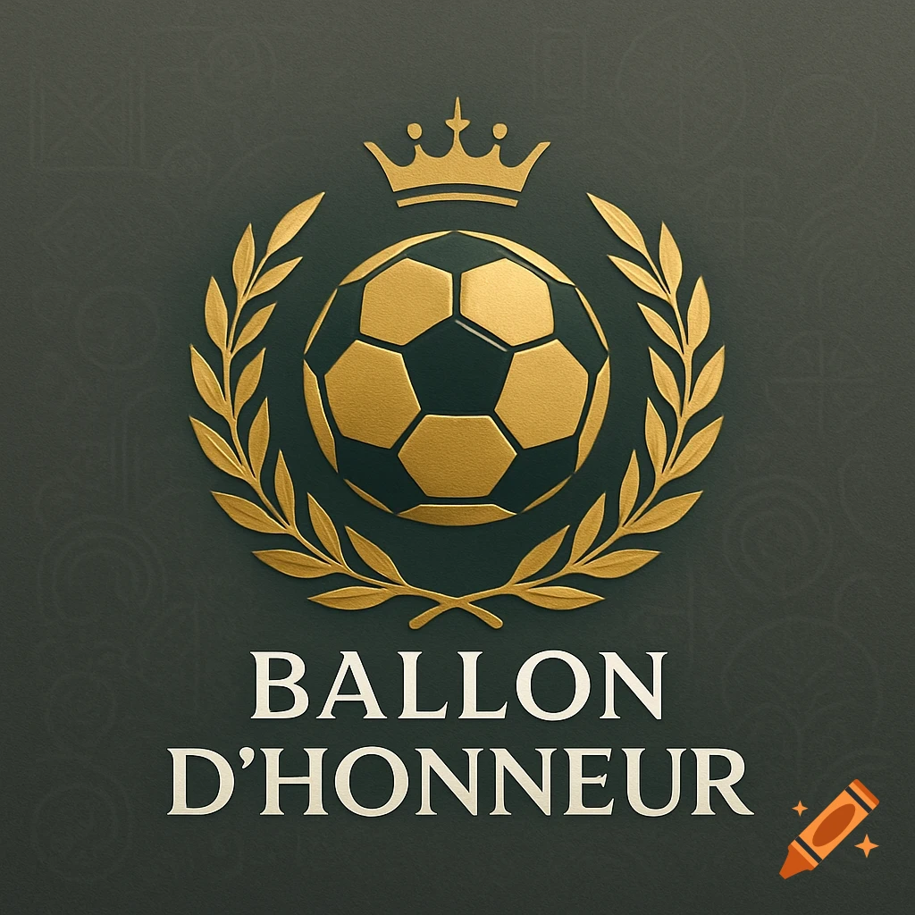A gold and dark green logo featuring a crown, a soccer ball, and a laurel wreath, with the text 'BALLON D'HONNEUR' below.