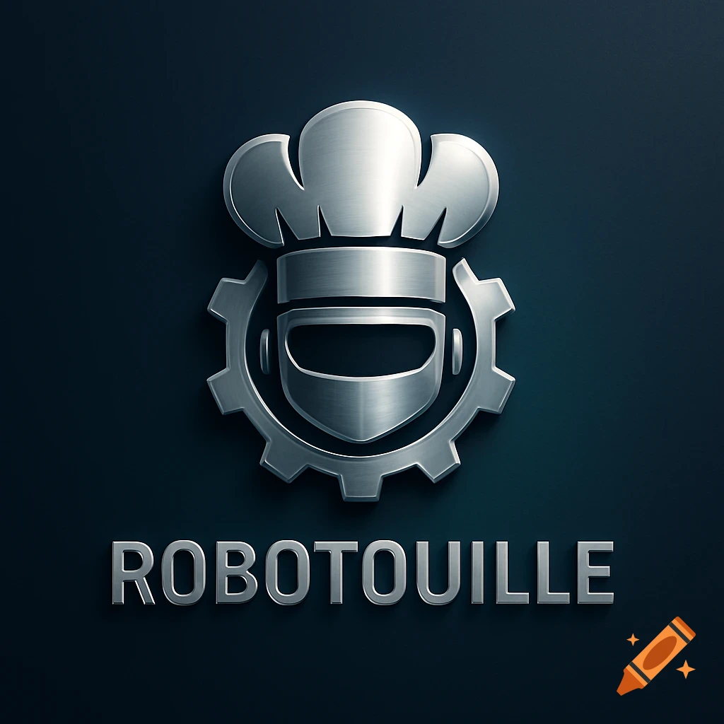Metallic logo featuring a robot wearing a chef's hat, with the word 'ROBOTOUILLE' below it.