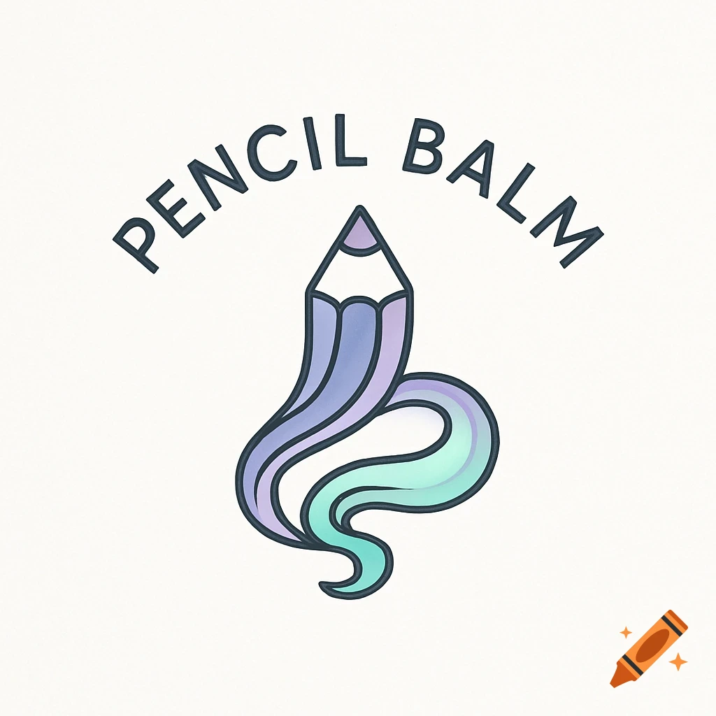 Logo for Pencil Balm with a stylized purple and green pencil design.