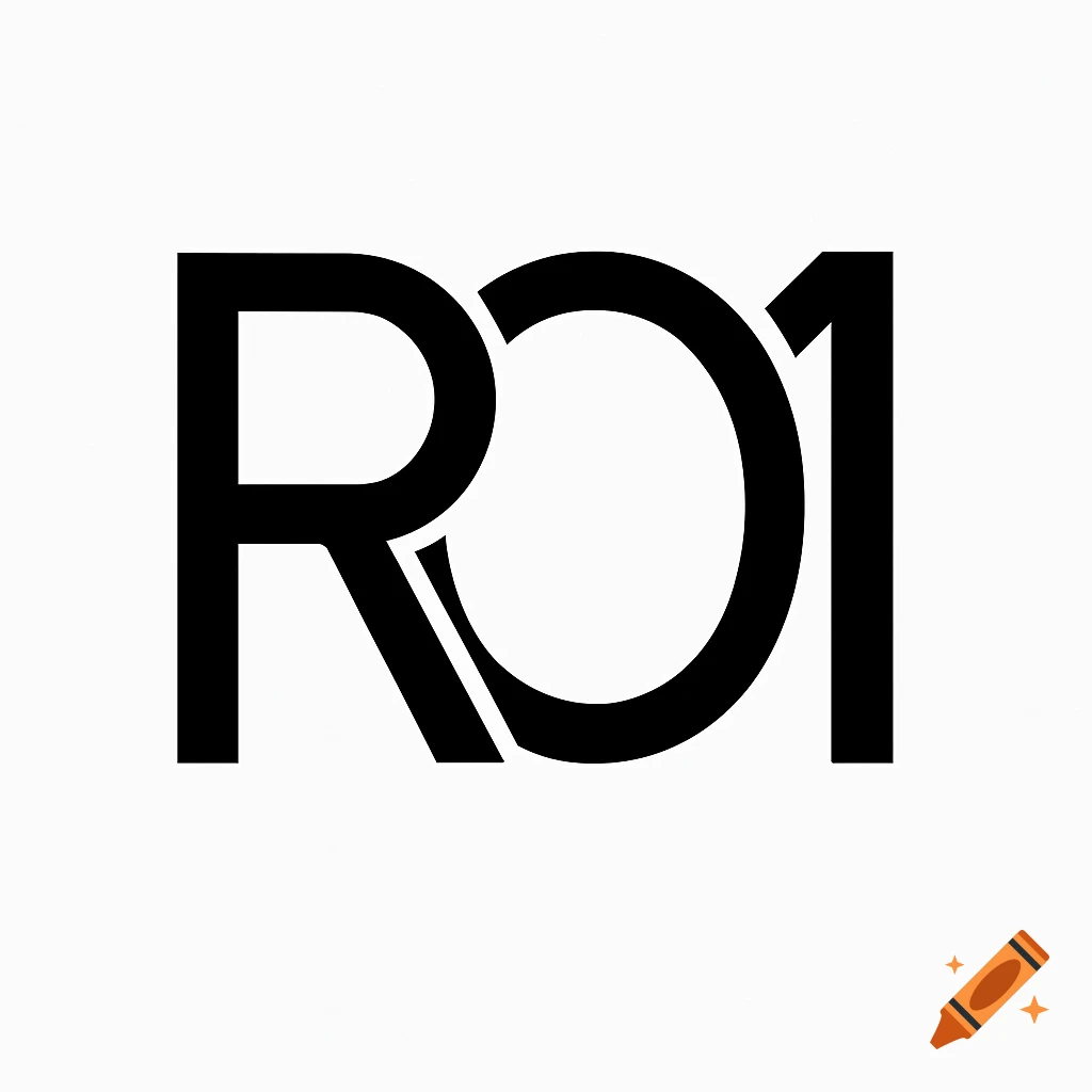 A minimalist black monogram logo for RO1 on a white background.
