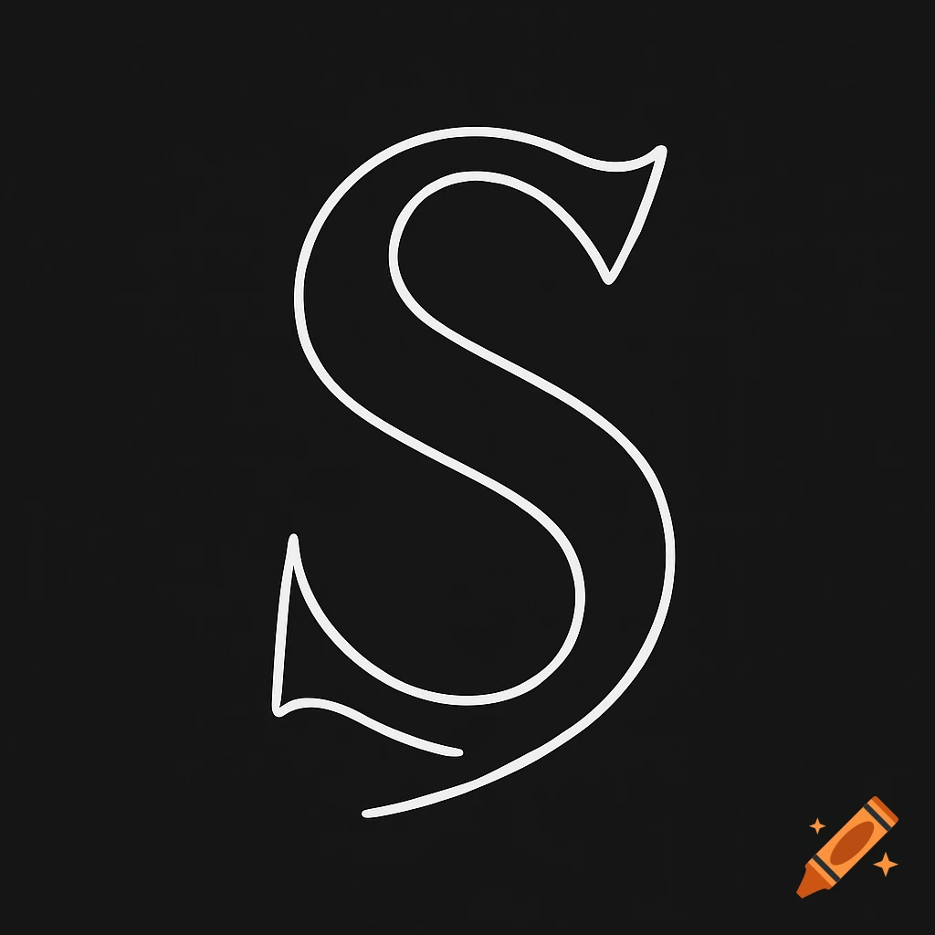 Minimalist white outline of the letter S on a black background, featuring smooth, continuous lines.