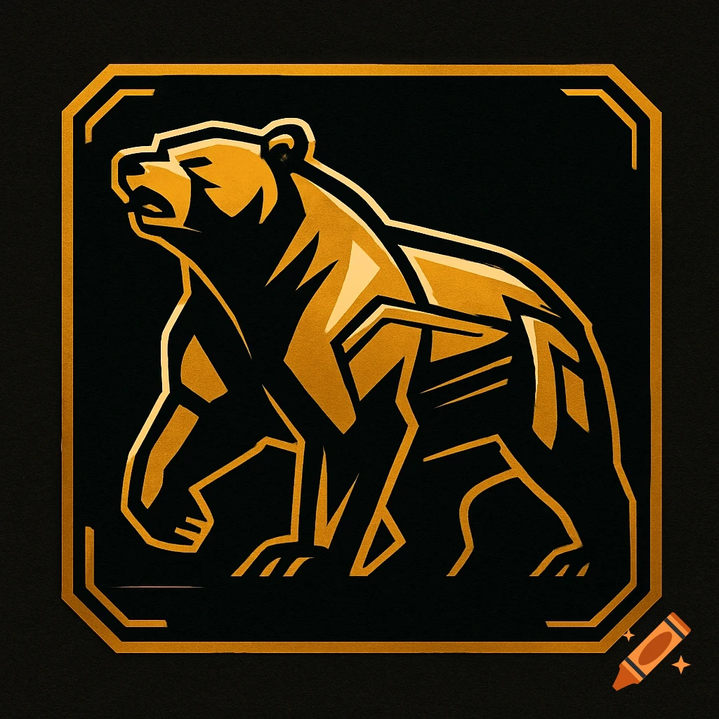 Stylized golden bear logo framed by a golden border on a black background.