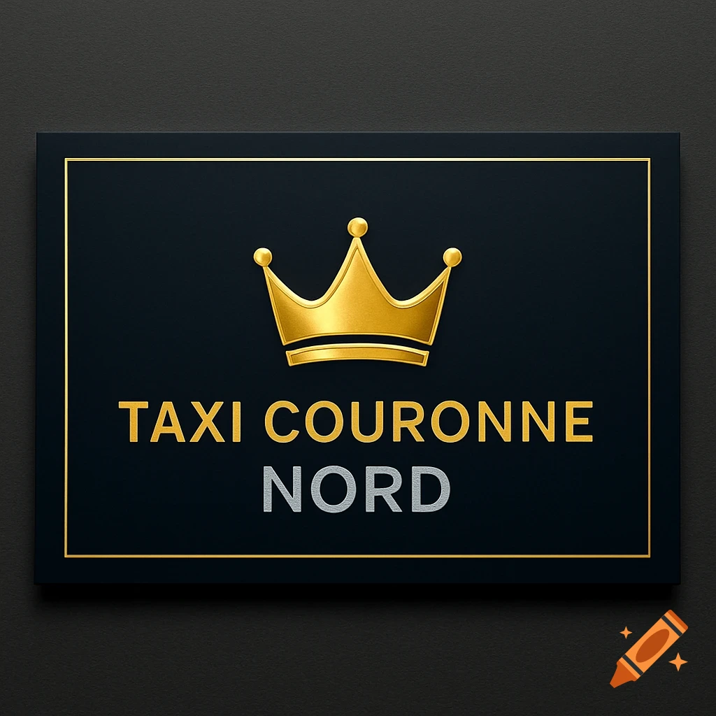 A black sign with a golden crown, gold text 'TAXI COURONNE' and silver text 'NORD', framed by a thin gold border.