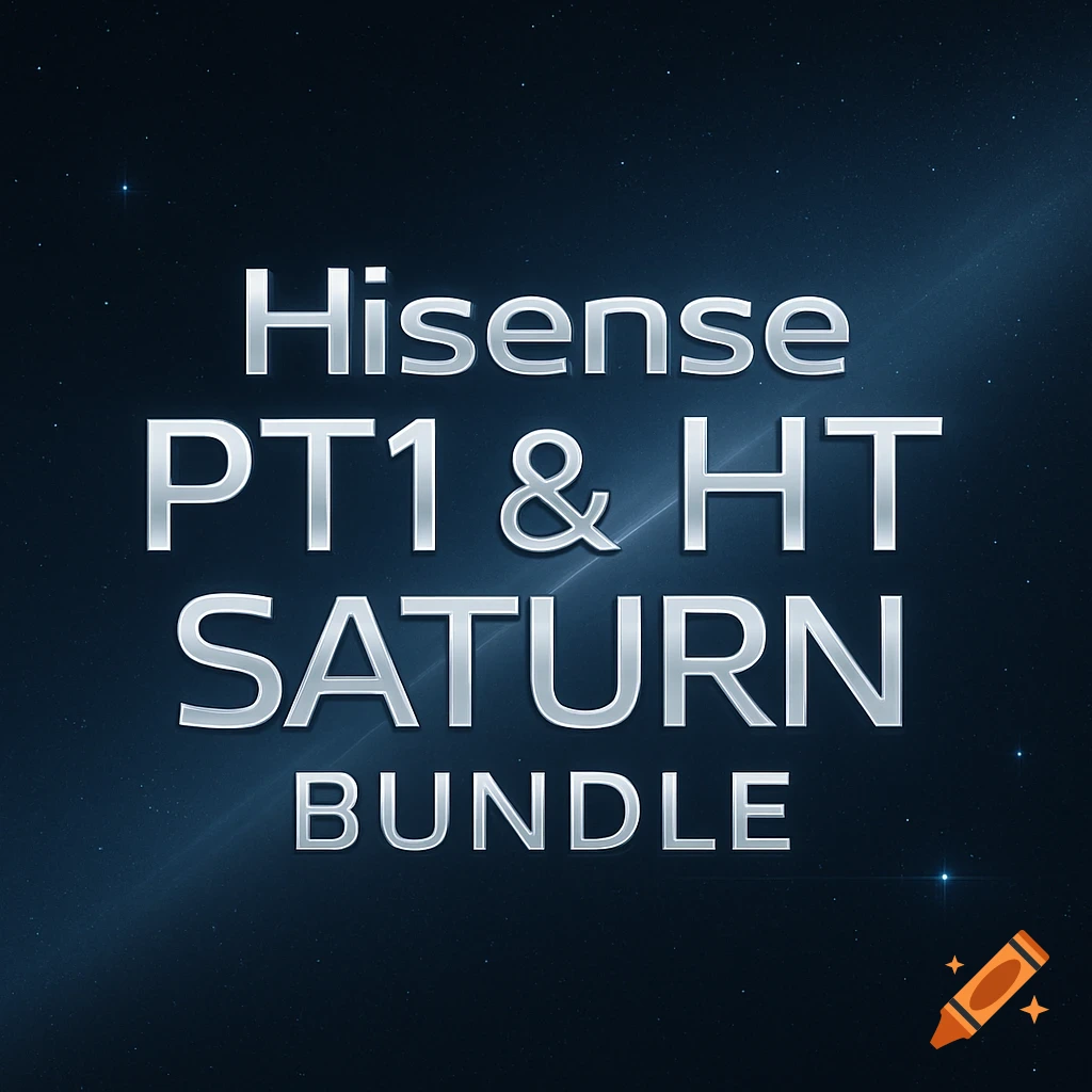 Silver text 'Hisense PT1 & HT SATURN BUNDLE' on a dark blue starry background.