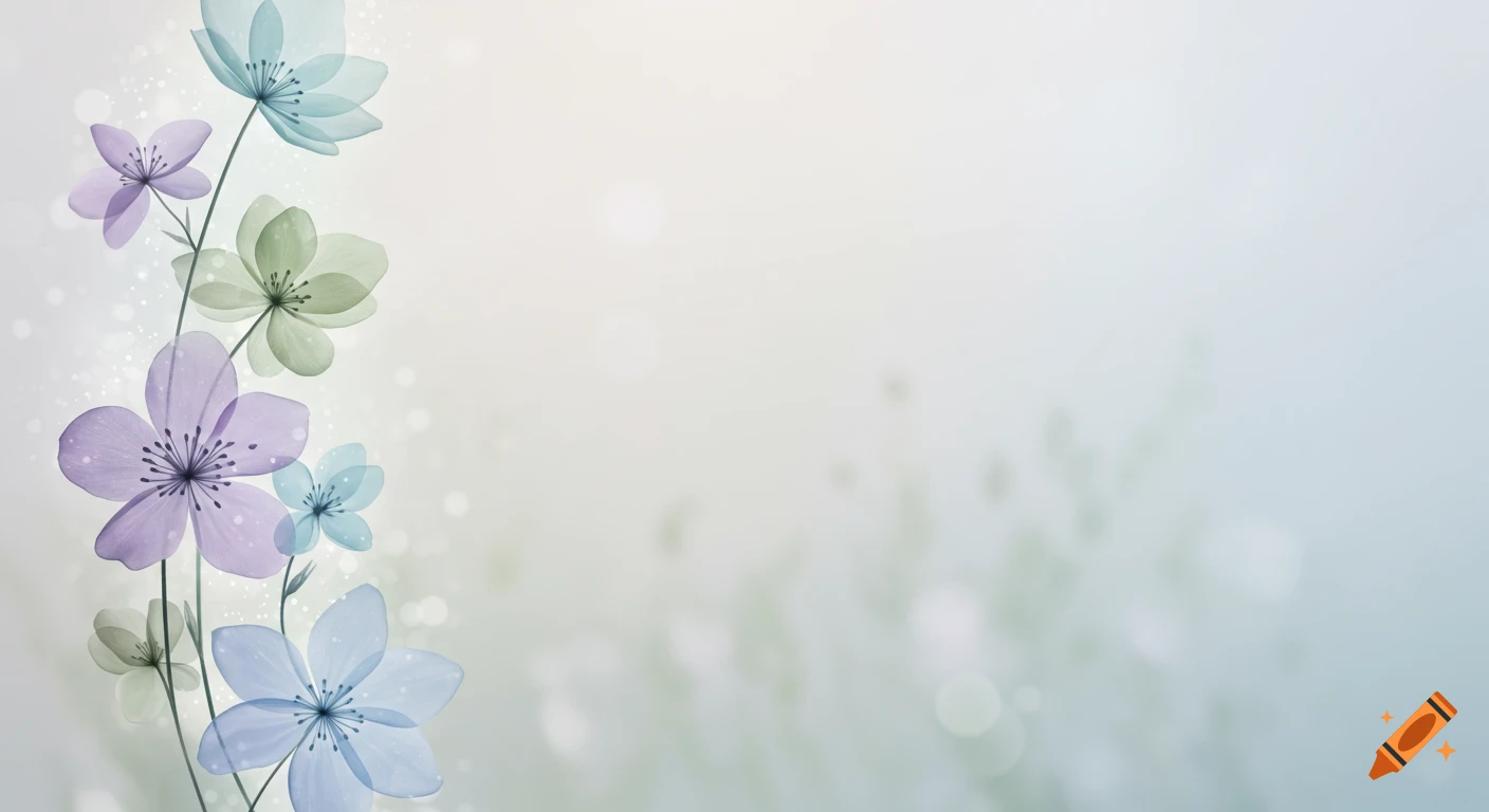Abstract pastel translucent flowers with light bokeh background.