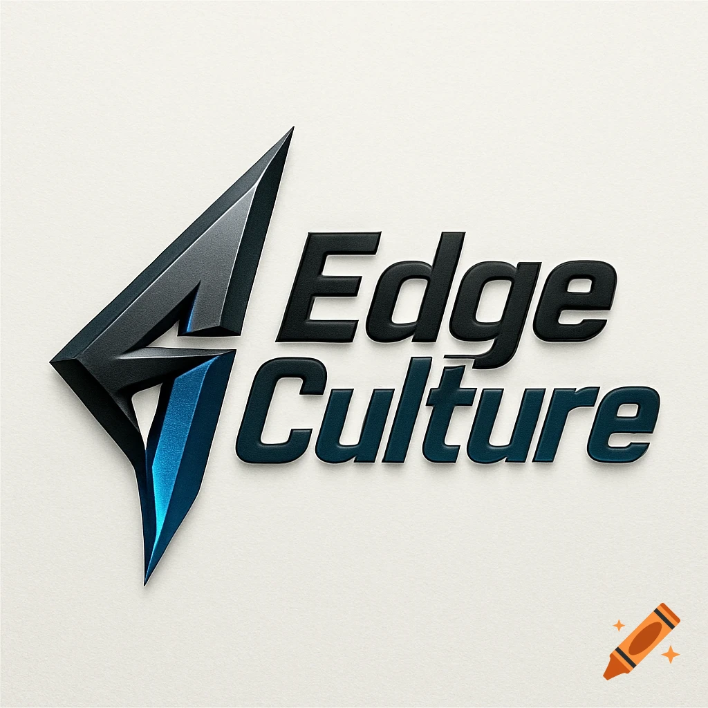 A black and blue 3D logo with a sharp, arrow-like geometric symbol and the words 'Edge Culture' in bold text.