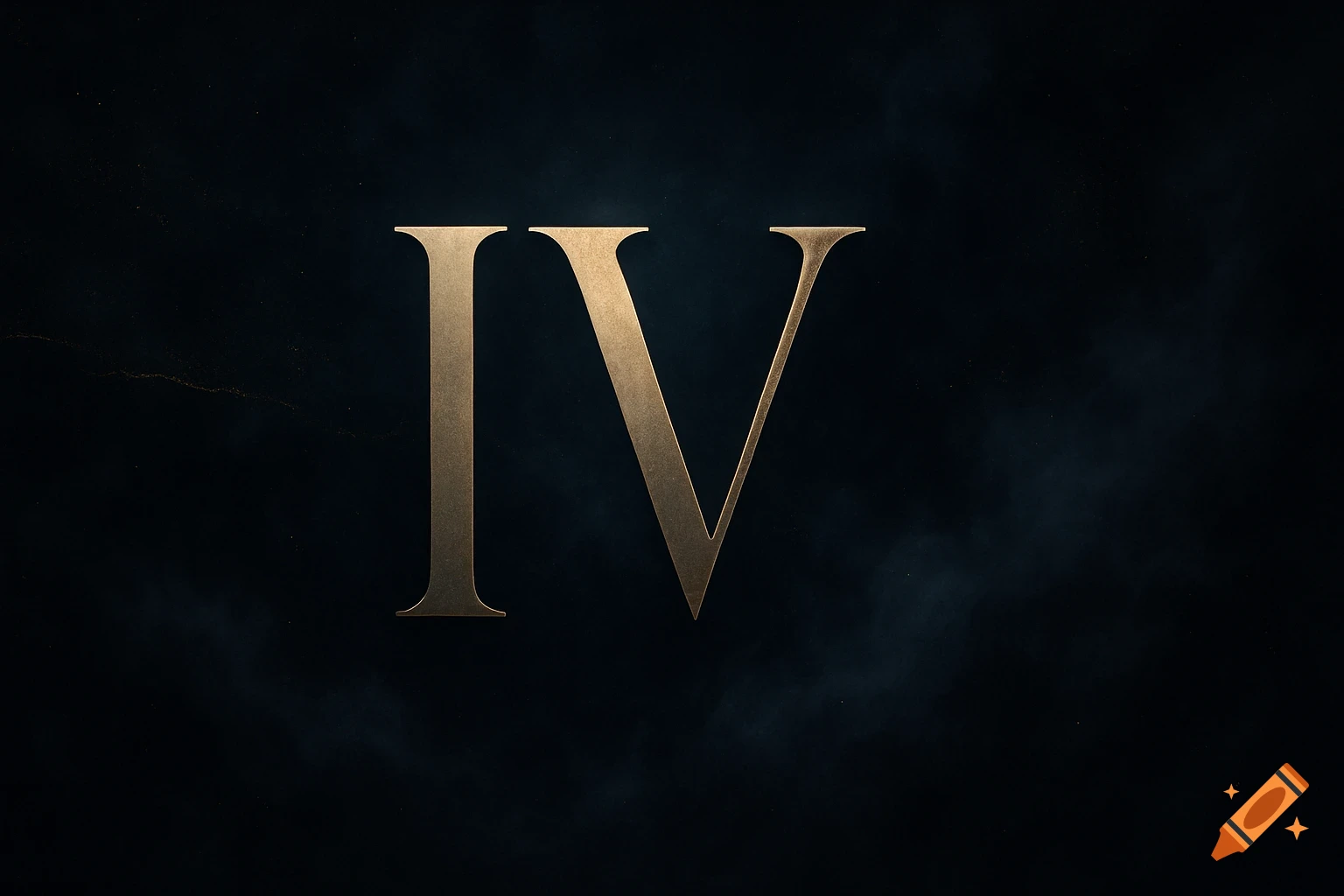Golden Roman numeral 'IV' in an elegant serif font against a dark, smoky black and blue background with subtle gold speckles.