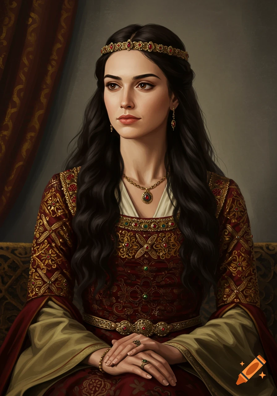 Artwork depicting Lady of Shalott weaving in a tower on Craiyon, image size:896x1280