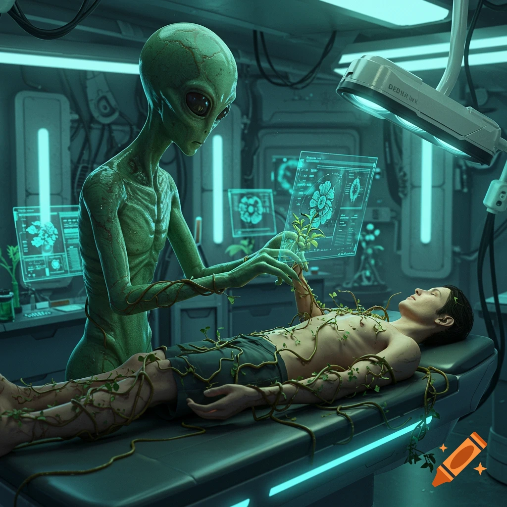 Aliens Conducting Experiments on a Human in a Lab created on Craiyon, image size:1024x1024