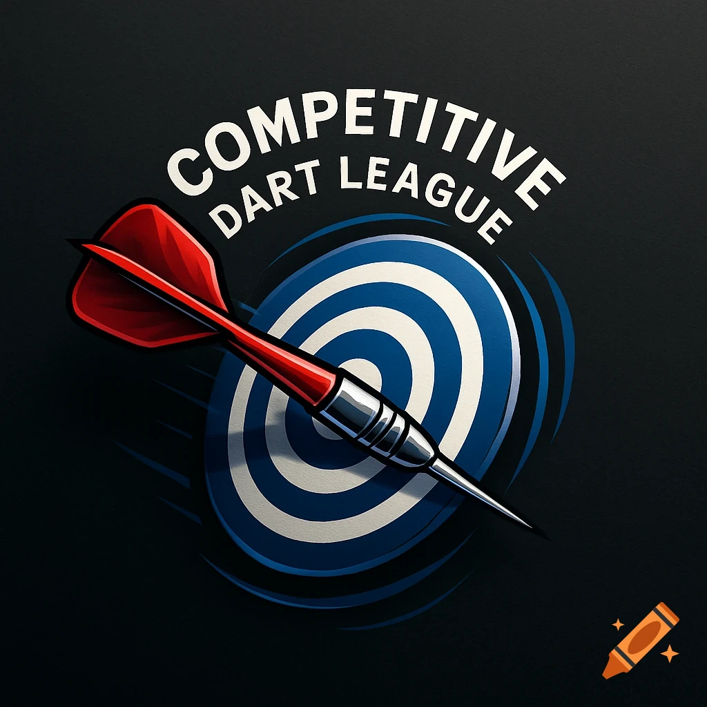 A stylized logo featuring a red dart flying into a blue and white dartboard target with the text 'COMPETITIVE DART LEAGUE'.