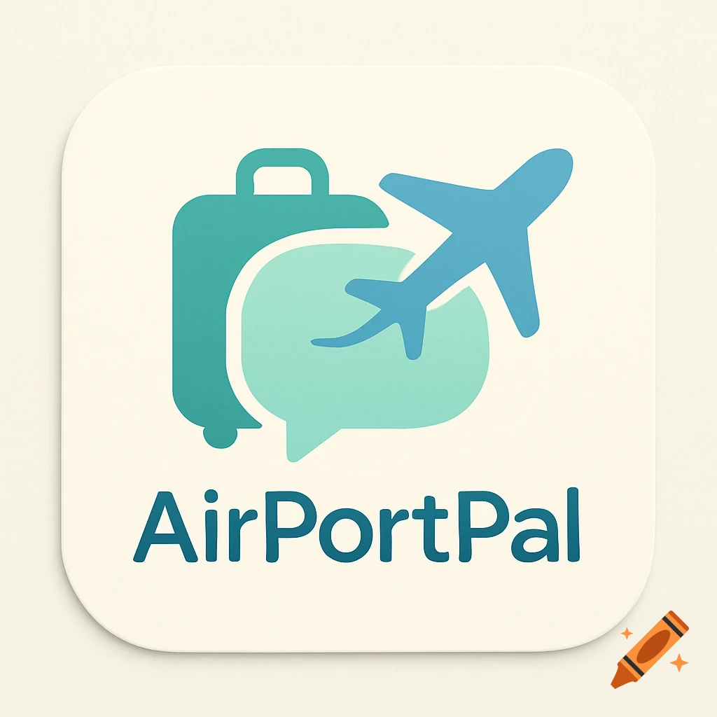 Modern AirPortPal app logo with a teal suitcase, light blue chat bubble, and blue airplane, with the text 'AirPortPal' below.