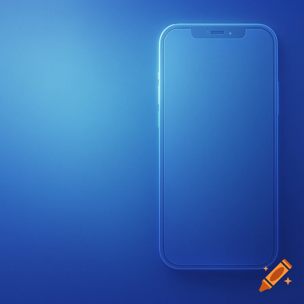 A minimalist blue smartphone with a subtle glow on a matching blue gradient background.