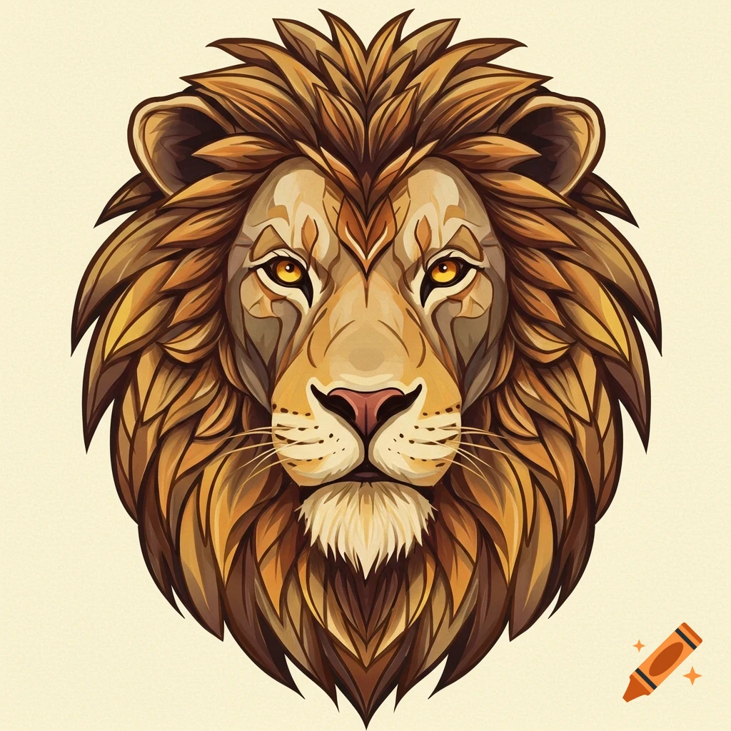 Detailed stylized illustration of a lion's head with an intricate, geometric mane.
