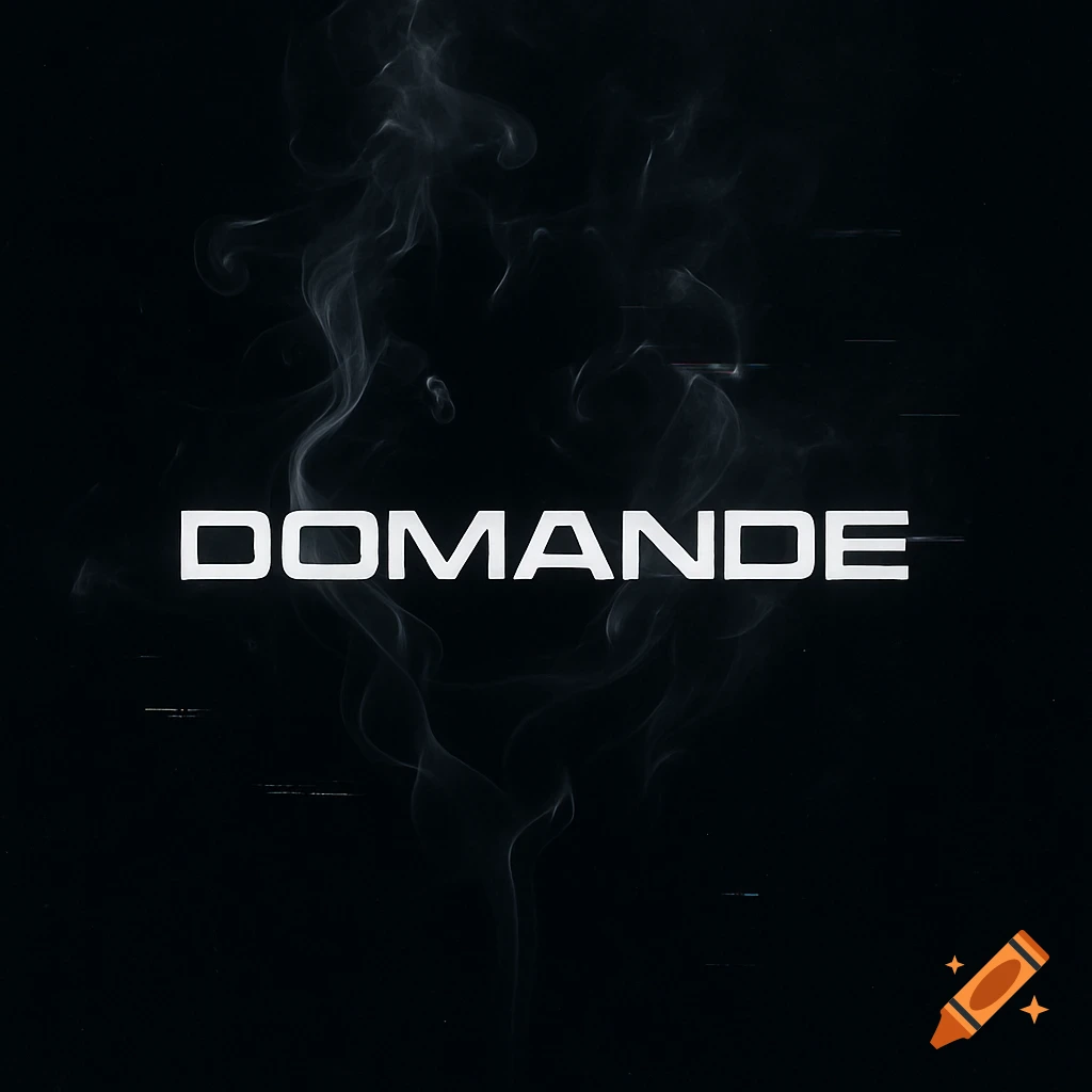 White bold 'DOMANDE' text on a black background with subtle smoke and glitch effects, designed as a dark rap album cover.