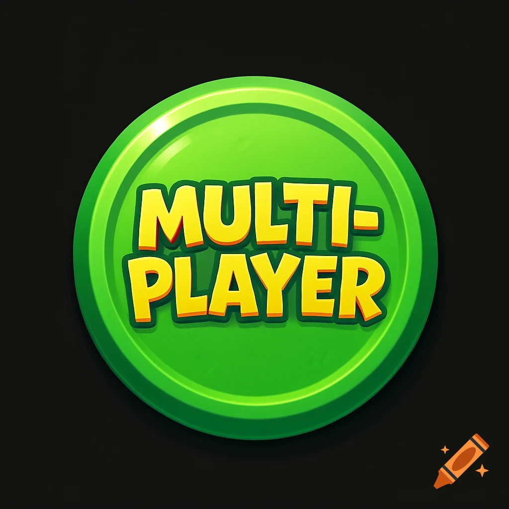 A cartoony green button with "MULTI-PLAYER" text and bevel edges on a black background.