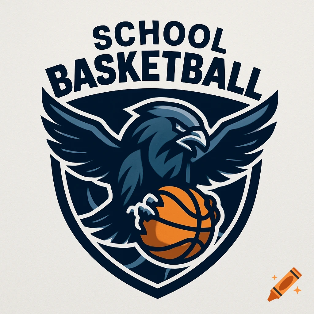 School basketball team logo with a blue eagle holding a basketball and 'SCHOOL BASKETBALL' text.