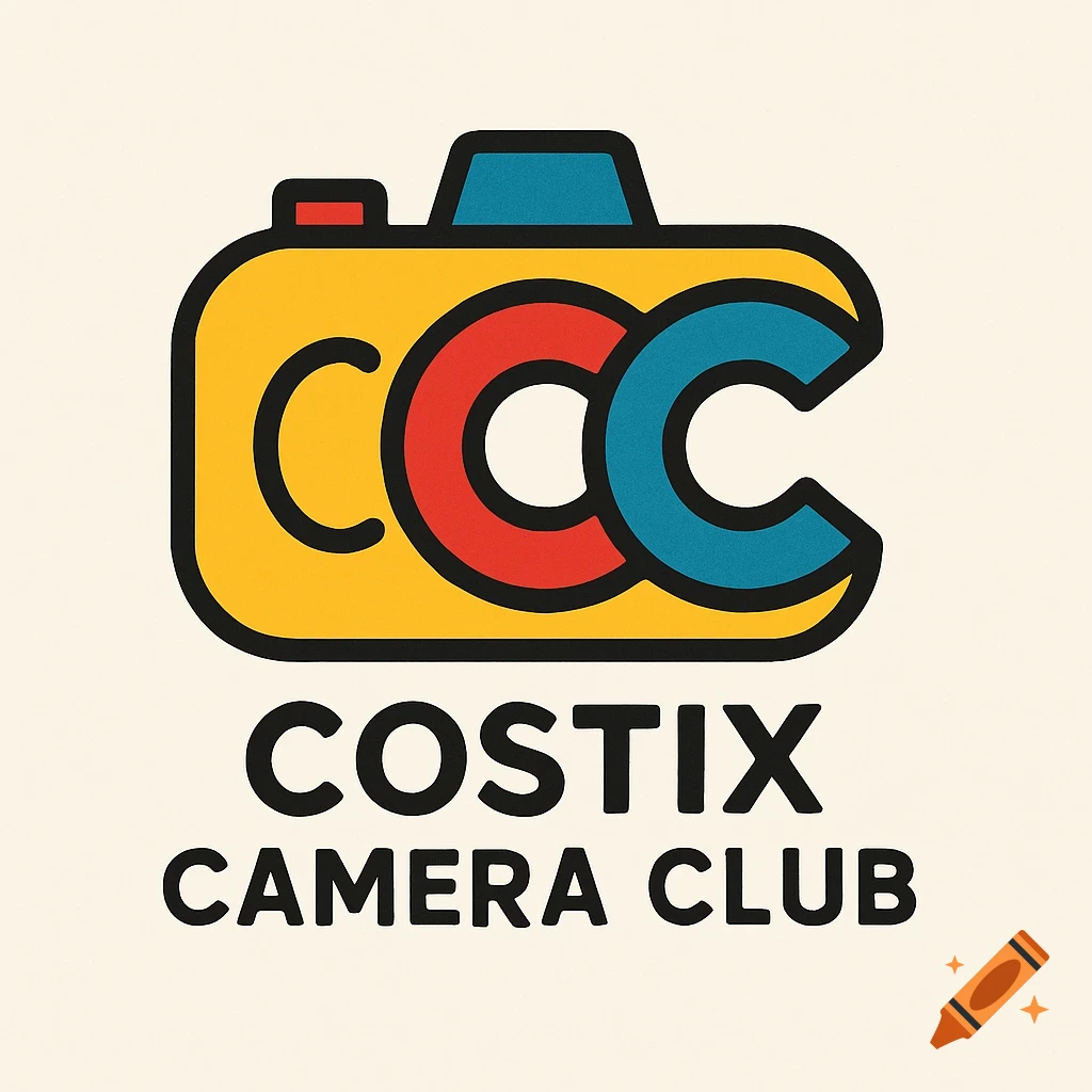 Logo for Costix Camera Club featuring a yellow, red, and blue 'CCC' integrated into a cartoon camera.
