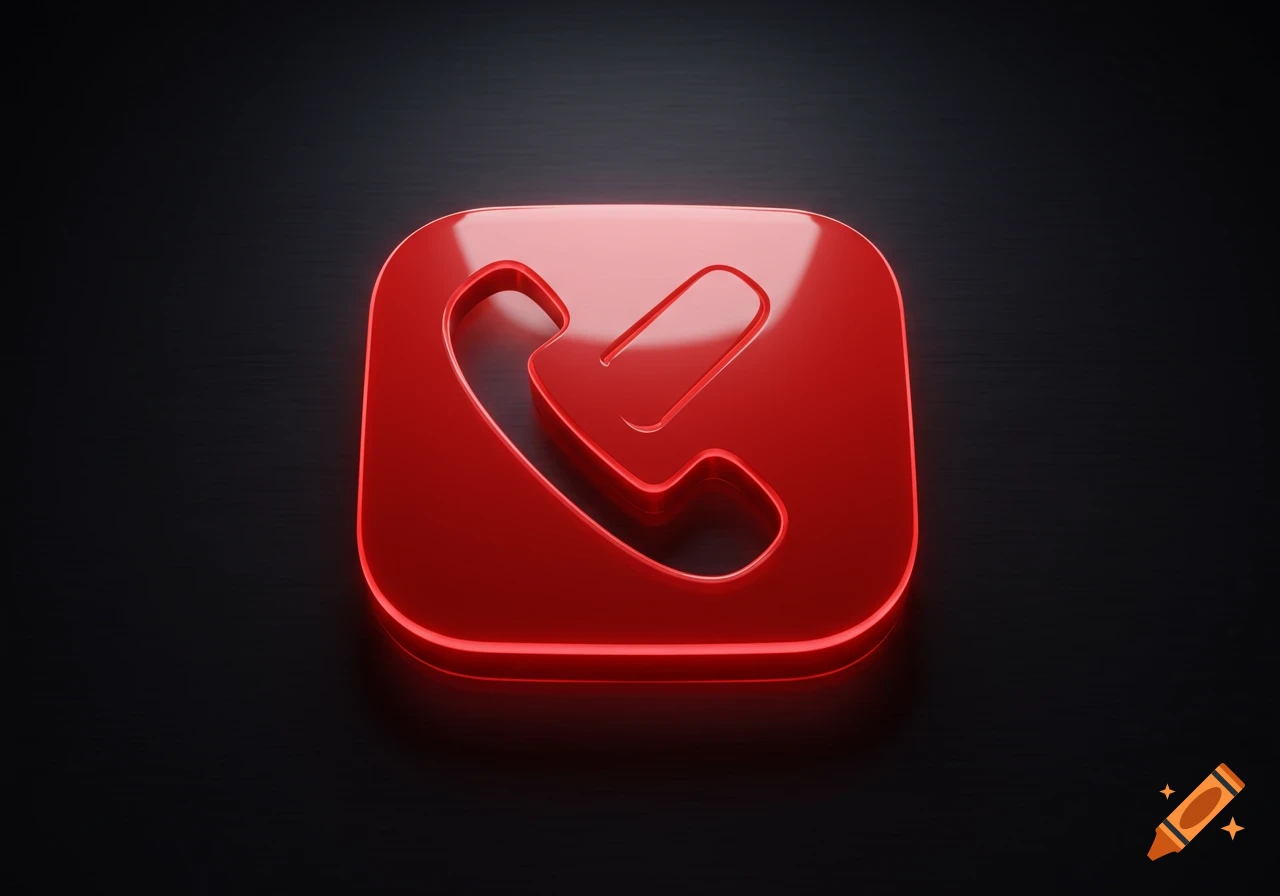 Glowing red glossy phone icon with a checkmark inside a rounded square on a dark, textured background.