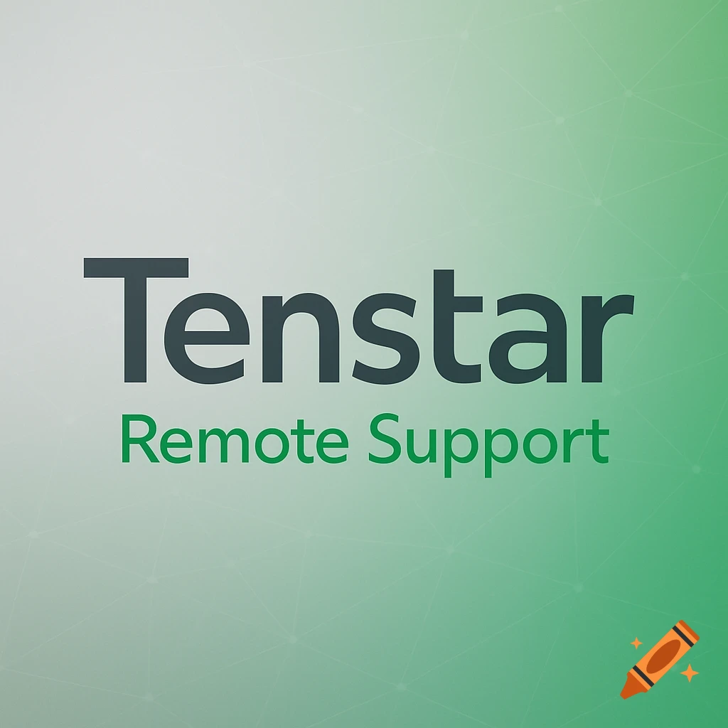 Tenstar Remote Support logo on a green and gray gradient background with a faint network pattern.