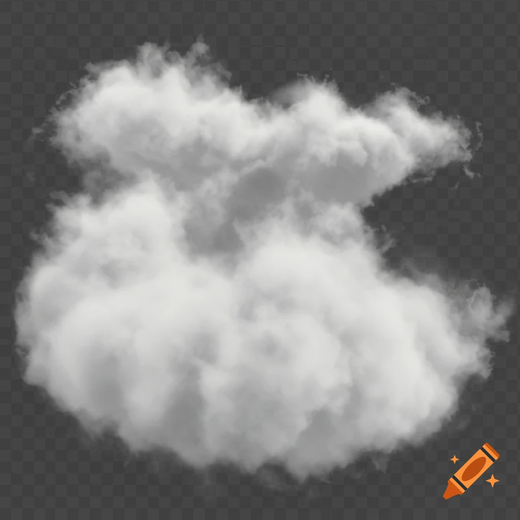 A realistic, volumetric white cloud or fog on a transparent background.