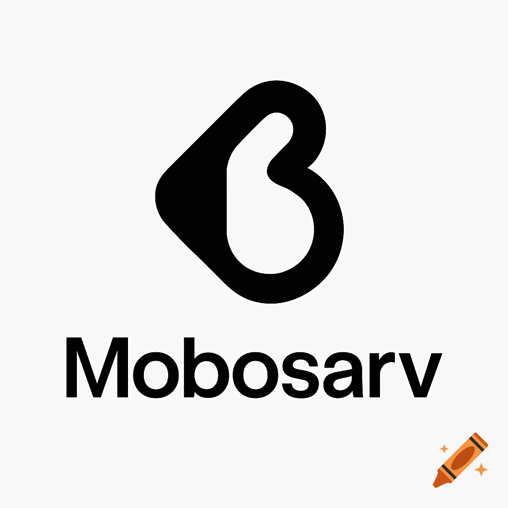 Black abstract icon logo for Mobosarv on a white background, resembling a stylized 'B'.