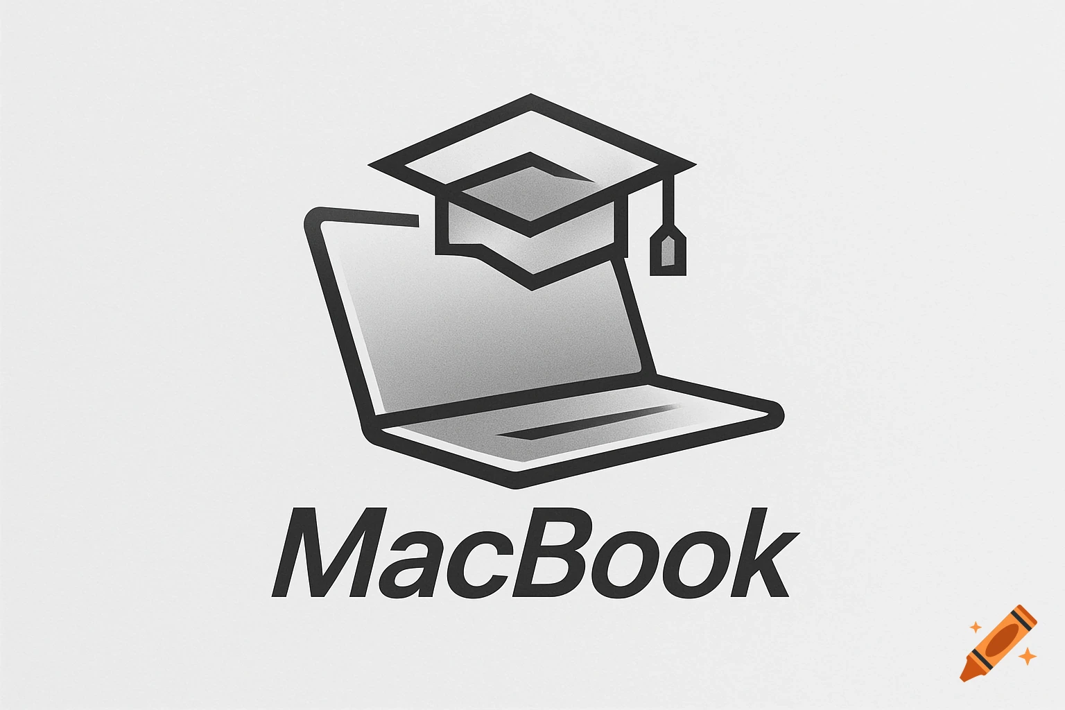 Black and white line art logo of a laptop with a graduation cap on its screen, with the text "MacBook" below.