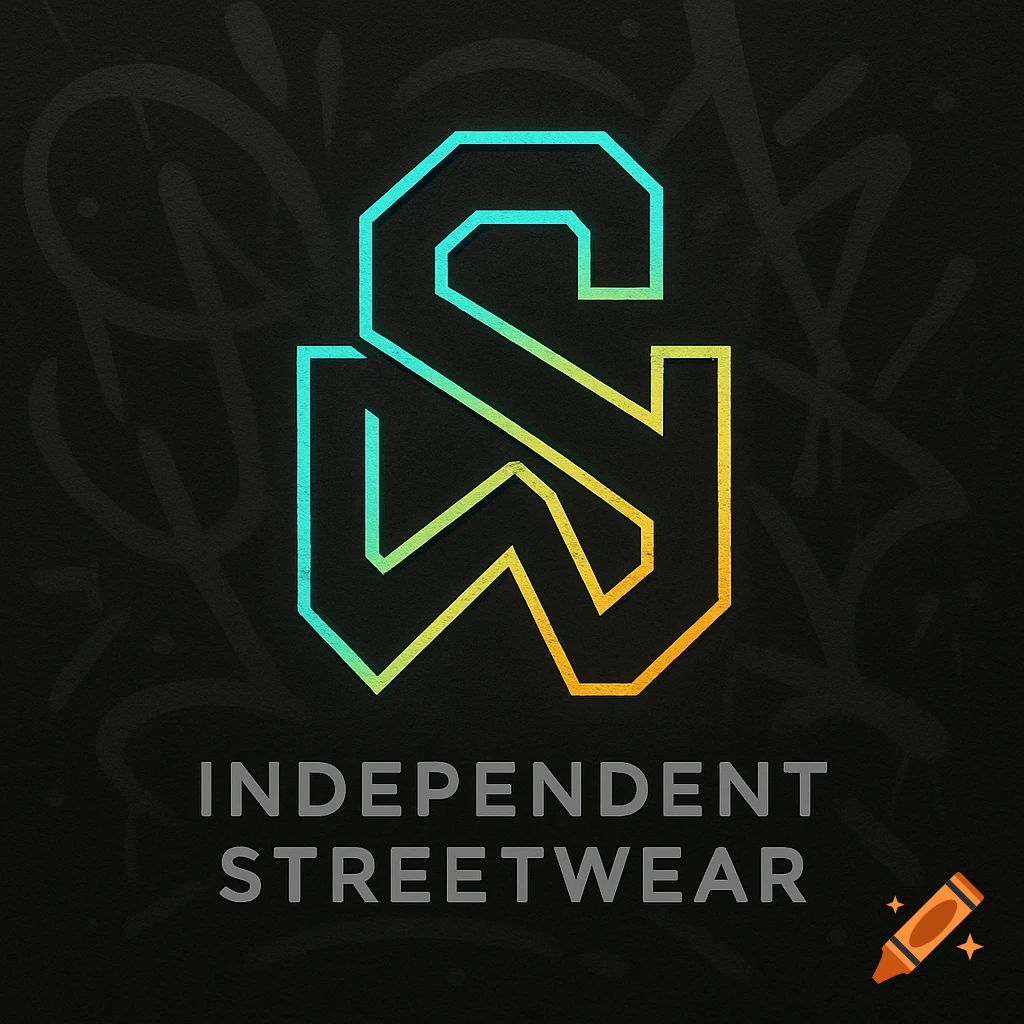 Stylized blue-green to orange ampersand & W logo on black, above text 'INDEPENDENT STREETWEAR'.