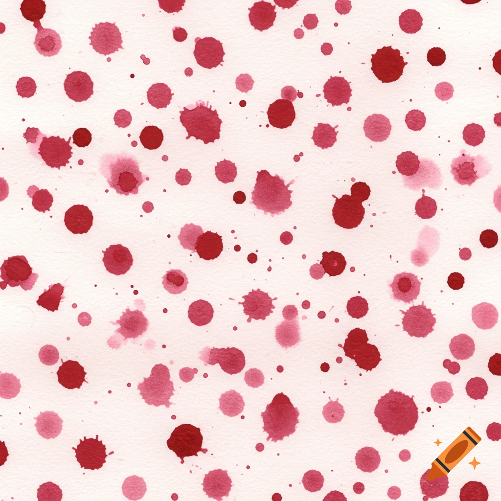 Seamless pattern of deep red and pink watercolor drops and splatters on a white textured background.