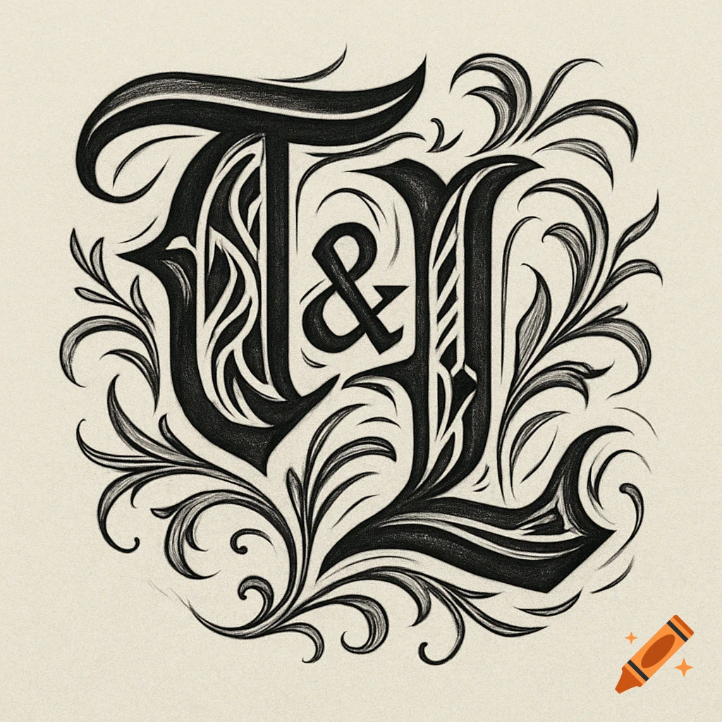 Ornate blackletter style logo featuring the letters 'T' and 'L' with an ampersand, surrounded by decorative floral swirls on a cream background.