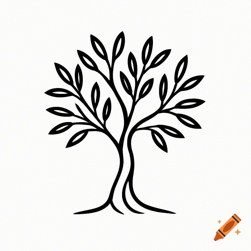 Minimalist black line art logo of an olive tree on a white background.