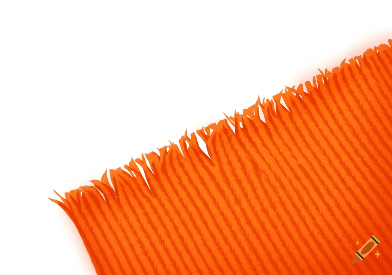 Close-up of bright orange jersey fabric with a frayed edge on a white background.