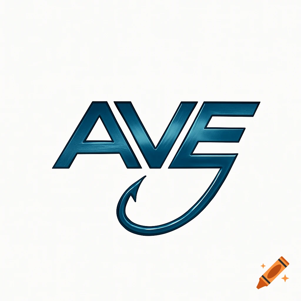 A blue metallic logo for 'AVE' with the letter 'E' styled as a fishing hook.