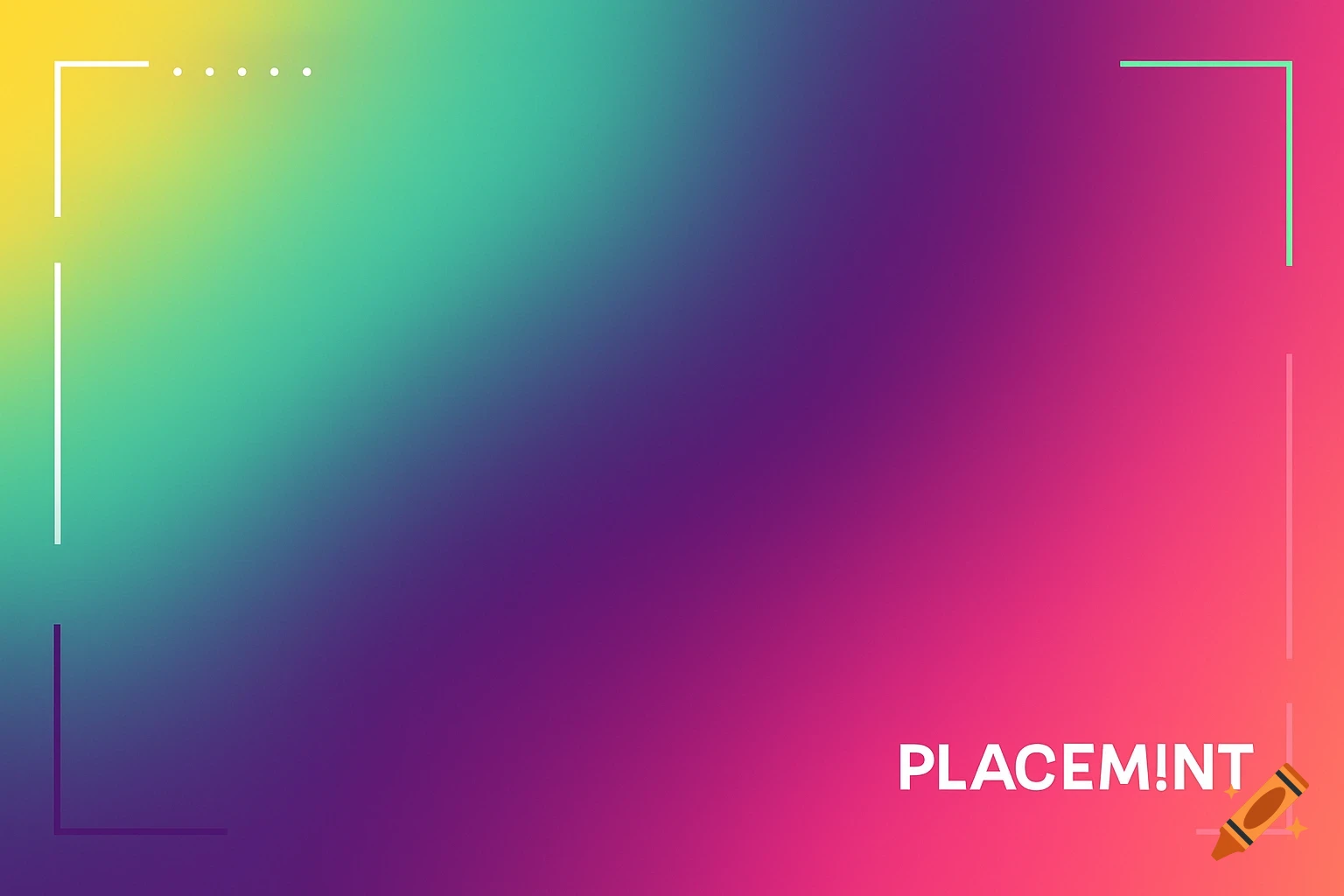 Vibrant gradient background in yellow, mint, purple, pink with white geometric lines and 'PLACEM!NT' text.