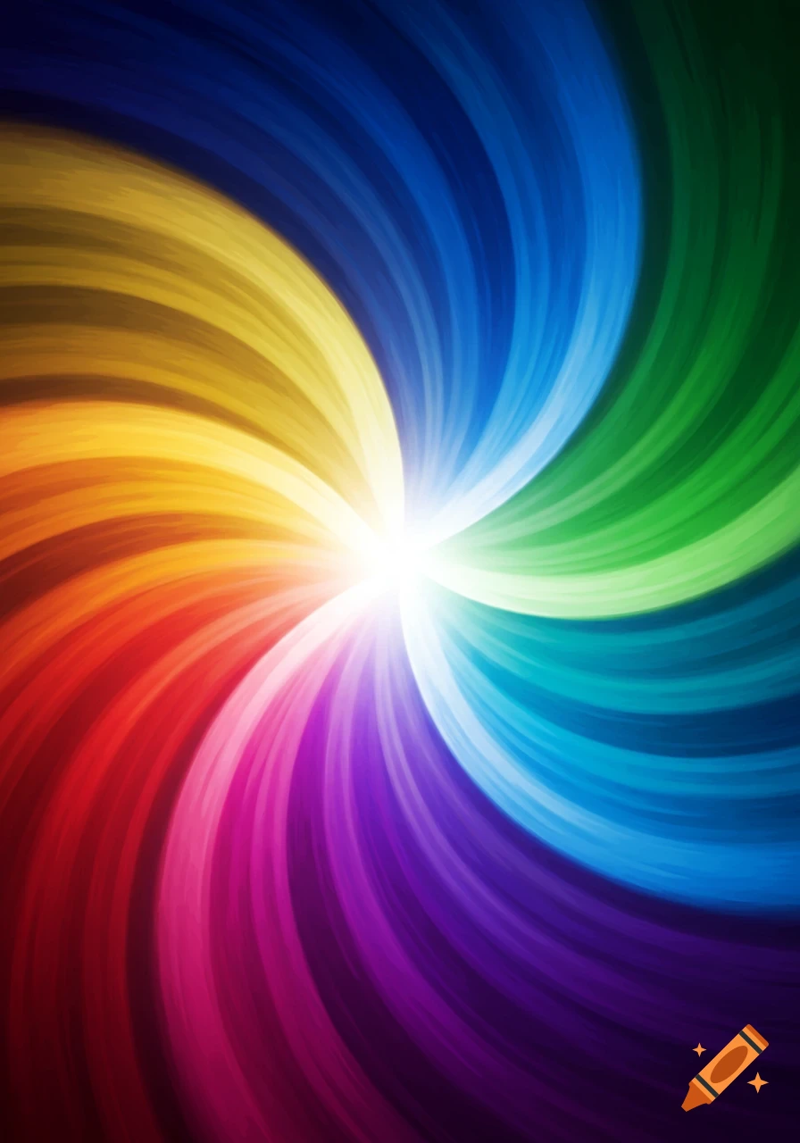 A vibrant rainbow-colored swirl pattern emanating from a bright white center.