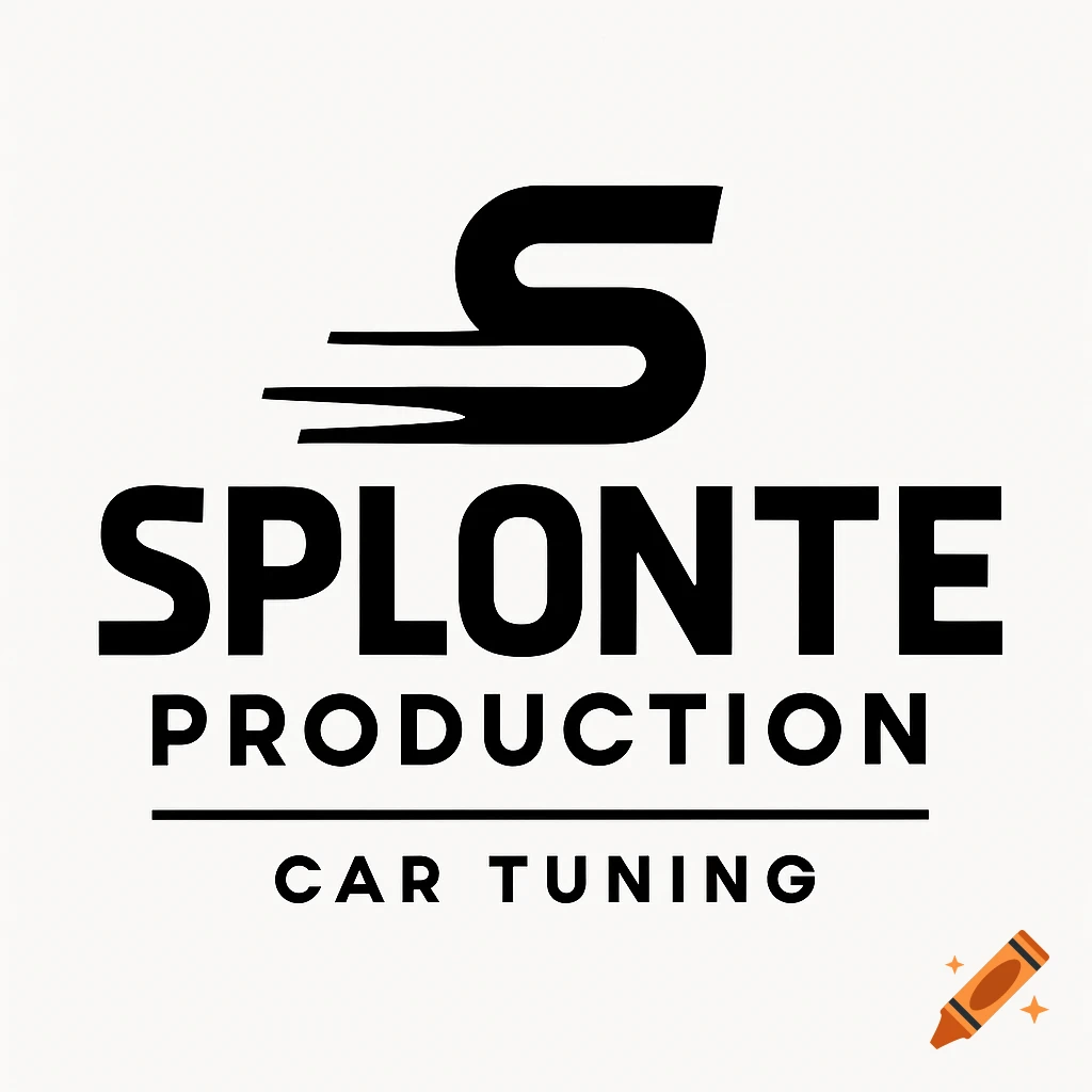 Minimal black and white logo for 'Splonte Production Car Tuning' with a stylized 'S' symbol above the text.